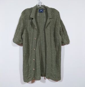 Abercrombie & Fitch Green Crochet Knit Cardigan Sweater M Tall Boho Cottagecore